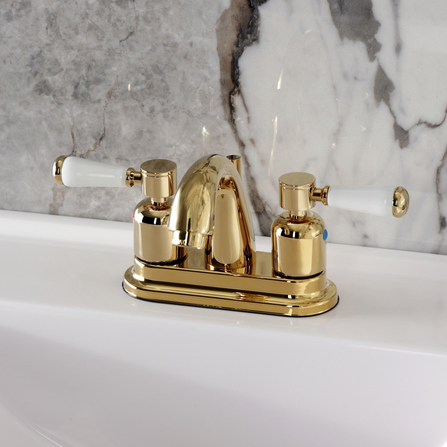 Kingston Tulare KB8612DPL - Paris Double-Handle 3-Hole Deck Mount 4-Inch Centerset Bathroom Faucet with Pop-Up Drain, Polished Brass — thumbnail 2